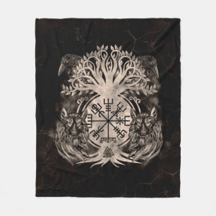 Cobertor De Velo Vegvisir - Yggdrasil Com Ravens E Lobos