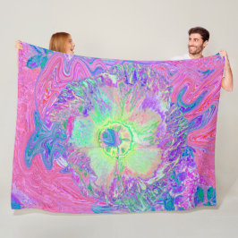 Cobertor De Velo Verde limão Psychedelic Trippy e Hibiscus roxo