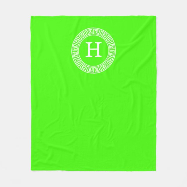 Cobertor De Velo Verde limão Wt - Quadro de Linha Chave Grega Monog (Frente)
