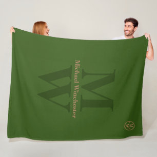 Cobertor De Velo Verde monograma vertical personalizado com 2 letra