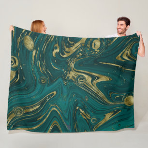 Cobertor De Velo Verde-Teal Moderno e Dourado espiral de mármore  