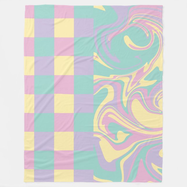 Cobertor De Velo Verificações e espirais Pastel Rosa, Amarelo, Púrp (Frente)