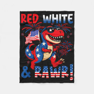 Cobertor De Velo Vermelho Branco E Rawr Dinossauro T Rex Patriótico