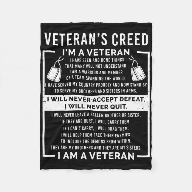Cobertor De Velo Veteran's Creed Patriot War Usa Oath Grandpa  (Frente)