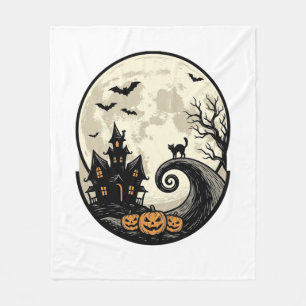 Cobertor De Velo Vetor de Casa Assombrada Gato de Halloween Vintage