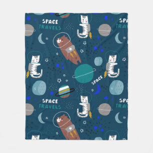 Cobertor De Velo Viagens espaciais de gatos e ursos