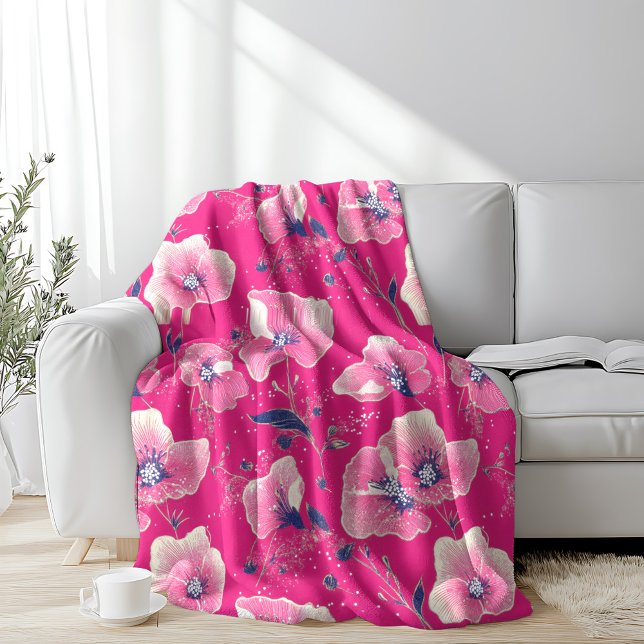 Cobertor De Velo Vibrant Floral Pattern in Pink, White & Royal Blue (Criador carregado)