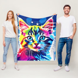 Cobertor De Velo Vibrant Neon Gatinho Art