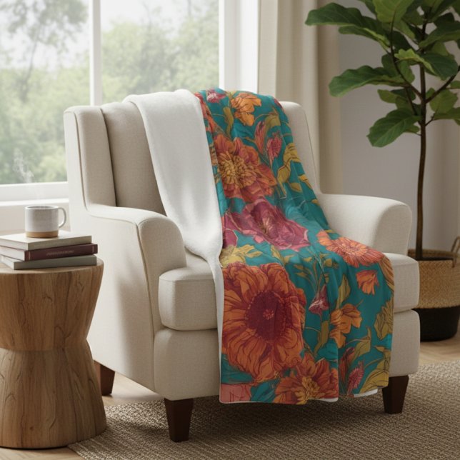 Cobertor De Velo Vibrant Teal and Orange Floral (Criador carregado)
