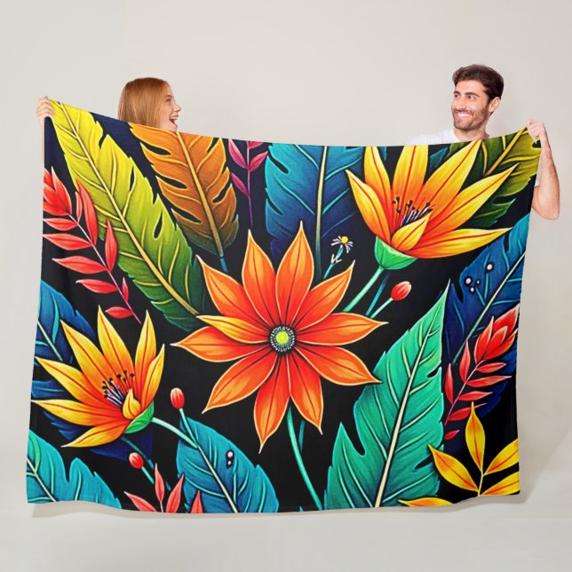 Cobertor De Velo Vibrant Tropical Flower Art (In Situ)