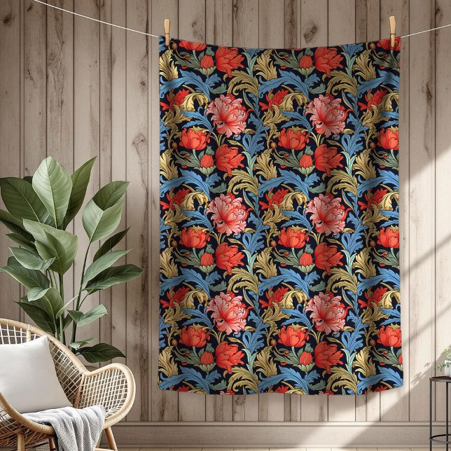 Cobertor De Velo Vibrant William Morris Eterno Elegância Floral (Vibrant William Morris Timeless Floral Elegance Fleece Blanket)
