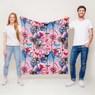 Cobertor De Velo Vibrante, corações florais e monograma de flores