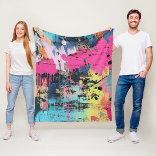 Cobertor De Velo Vibrante Salpico de Tinta Grafite Rosa Amarelo Azu