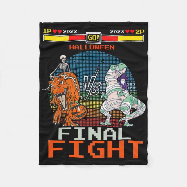 Cobertor De Velo Vídeo Jogo Halloween T-rex Skeleton Mummy - Final (Frente)