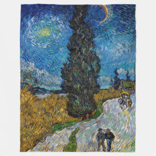 Cobertor De Velo Vincent van Gogh - Estrada com Cypress e Star