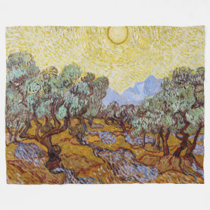 Cobertor De Velo Vincent van Gogh - Oliveiras, céu amarelo e sol