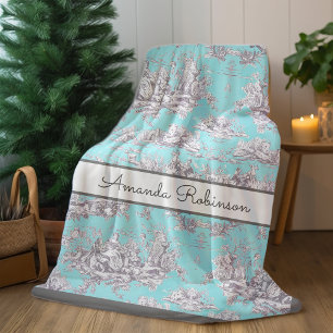 Cobertor De Velo Vintage aqua Blue Flke Toile de jouy