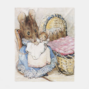 Cobertor De Velo Vintage Beatrix Potter Mãe Mouse e Bebês
