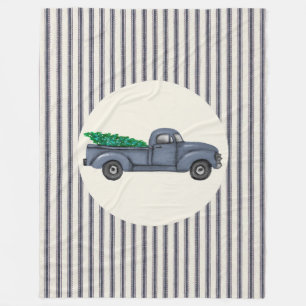 Cobertor De Velo Vintage Blue Christmas Tree Truck Large Blanket