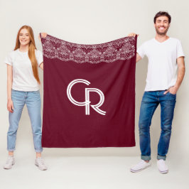 Cobertor De Velo Vintage Burgundy Maroon White Lace Fleece