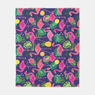 Cobertor De Velo Vintage flamingos, padrão de elementos de verão