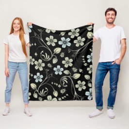 Cobertor De Velo Vintage Floral Pattern with Ladybugs on Black