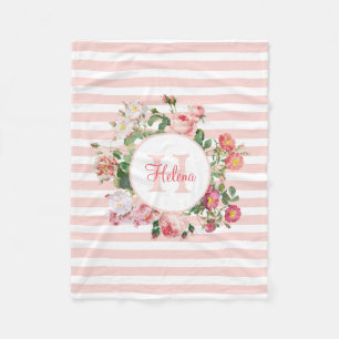 Cobertor De Velo Vintage Flores Rosa Stripes Monograma