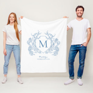 Cobertor De Velo Vintage French Blue Floral Crest Monograma