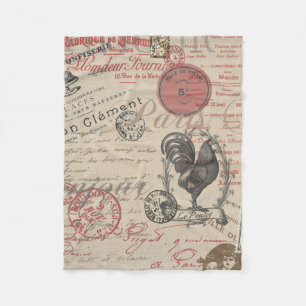 Cobertor De Velo Vintage French Escrevendo Tipografia Paris Rooster