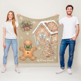 Cobertor De Velo Vintage Gingerbird Man, House, Tree, Natal