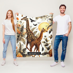 Cobertor De Velo Vintage Giraffe Floral Watercolor