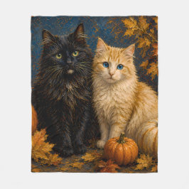 Cobertor De Velo Vintage Halloween Black Cat & Orange Cat