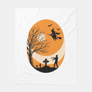 Cobertor De Velo Vintage Halloween Bruxa Lua Cemitério Vetor Desi