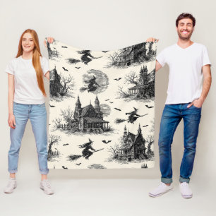 Cobertor De Velo Vintage Haunted House and Witch Toile Pattern (2)