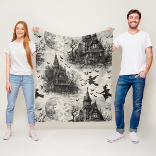 Cobertor De Velo Vintage Haunted House and Witch Toile Standard
