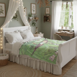 Cobertor De Velo Vintage Illustration Green Girls Room Decoration