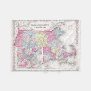 Cobertor De Velo Vintage Massachusetts e mapa das ilhas de Rhode