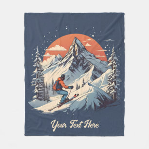 Cobertor De Velo Vintage Mountain Pine Skiing Laranja Sunset