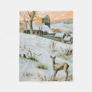 Cobertor De Velo Vintage neve, paisagem de inverno com veado