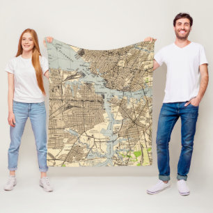 Cobertor De Velo Vintage Norfolk & Portsmouth Virgínia Mapa (1944)