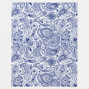 Cobertor De Velo Vintage Paisley floral dos azuis marinhos e do