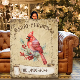Cobertor De Velo Vintage Red Cardinal Feliz Natal