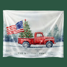 Vintage Red Christmas Truck Bandeira de Natal
