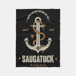 Cobertor De Velo Vintage Retro Anchor Saugatuck Michigan Barco Sa