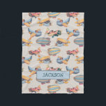 Cobertor De Velo Vintage Retro Planes Aviation Patterno Baby Boy<br><div class="desc">Design de nome personalizável com um padrão fofo de planos do estilo vintage pintados com aquarelas e zeppelins.</div>