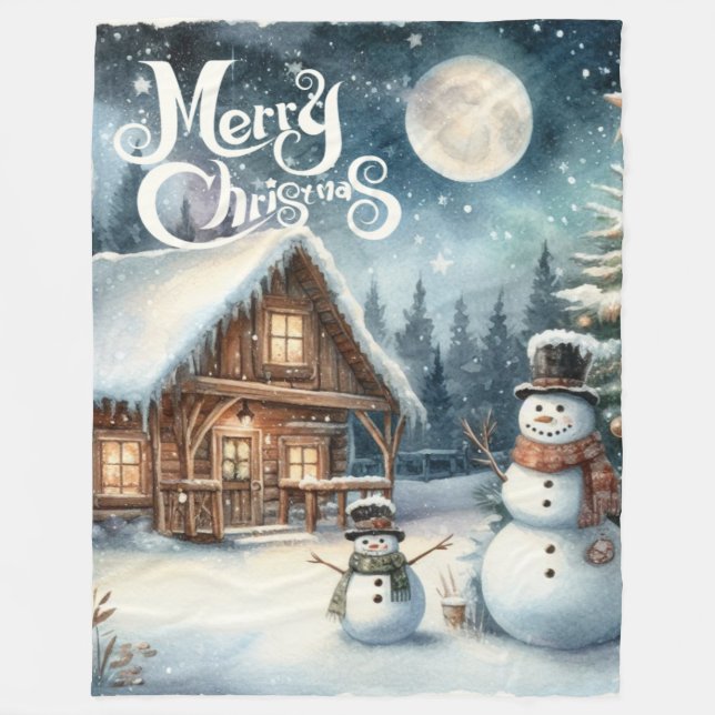 Cobertor De Velo Vintage/Rustic/Snowman/Natal (Frente)