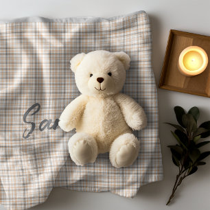 Cobertor De Velo Vintage rustic tartan xadrez beige cinza