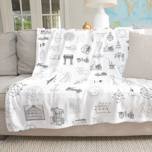 Cobertor De Velo Vintage Science Illustrations Black White Standard