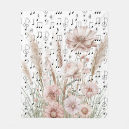 Cobertor De Velo Vintage Sheet Music with Pink Peony Wilflower
