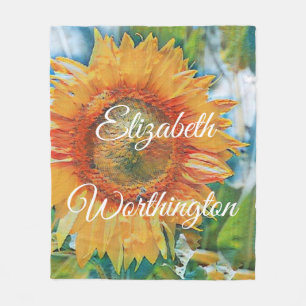 Cobertor De Velo Vintage Sunflower Watercolor Green Blue Background